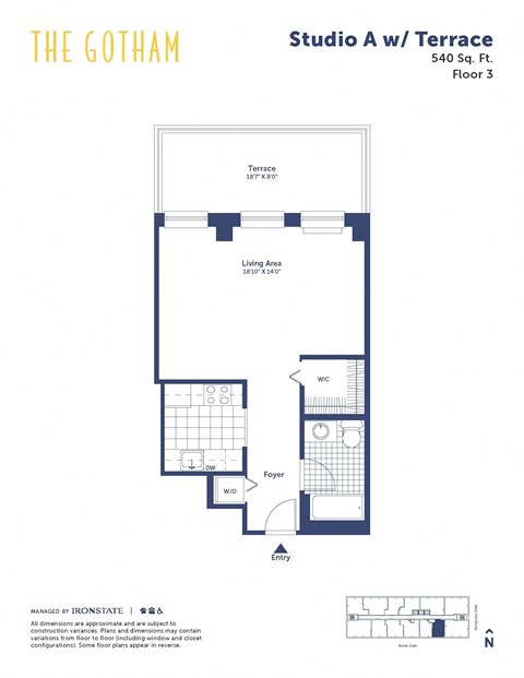a floor plan of a studio apt at the gotham